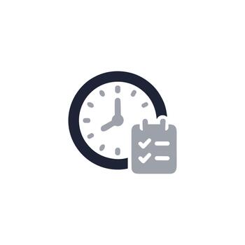 plano sencillo reloj con Lista de Verificación calendario hora administración negocio icono vector