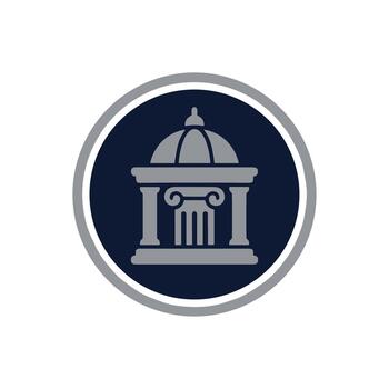 sencillo geométrico edificio con Hazme en circulo forma icono diseño vector