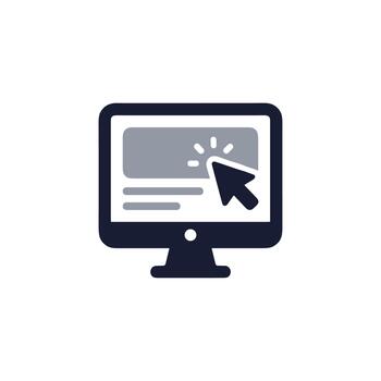 sencillo plano diseño computadora pantalla con cursor icono, demostración sitio web concepto vector