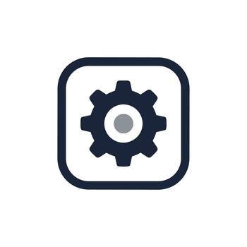 sencillo contorno engranaje dentro redondeado cuadrado marco ajuste icono vector