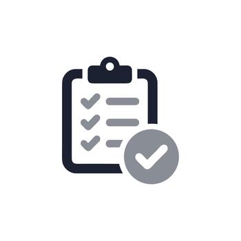 plano diseño Lista de Verificación icono con cheque marca circulo símbolo y portapapeles vector