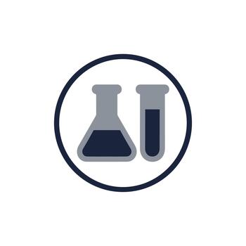 plano estilo laboratorio prueba tubo y matraz icono en circulo forma vector