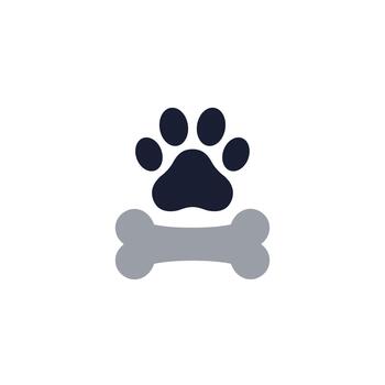 minimalista plano estilo pata impresión y hueso sencillo icono diseño vector