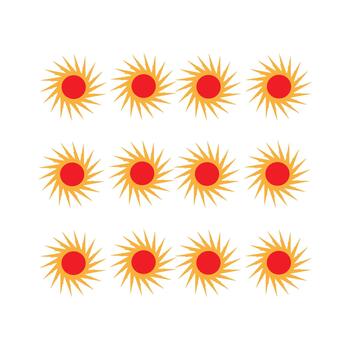 Set Of Twelve Orange Sunburst Icons With Red Center For Design, Backgrounds, And Decorative Projects vector