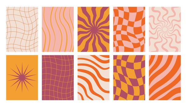 conjunto de maravilloso retro carteles con a cuadros, a rayas y ondulado texturas en negrita y2k estilo. vector