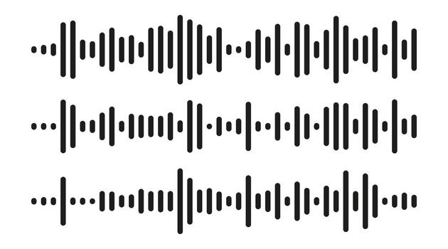 t of sound wave and voice message icons. Music waveform, audio track and radio symbols. Simple linear equalizer elements. illustration. vector