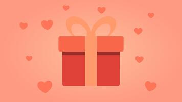 dekorativ gåva låda med band slå in. spridd hjärtan runt om de lock. mjuk glöd kanter synlig. enkel festlig yta detaljer. visad i en mild flyt-och-luta rörelse passera med ljus band flytta. video