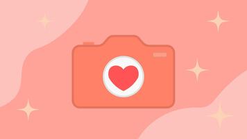 San Valentino telecamera dispositivo. grande piatto telecamera forma con cuore simbolo dentro lente cerchio. San Valentino fotografia e romantico memoria concetto. caldo rosa piatto sfondo con morbido blob e piccolo brilla. video