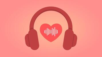 Valentine headphones silhouette. Heart with a waveform inside. Warm gradient circle backdrop. Soft highlights around edges. Shown in a smooth pulse cycle with subtle audio-beat motion. video
