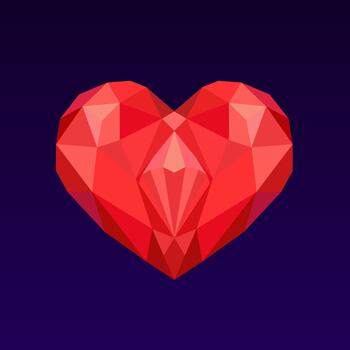 mínimo 2d bajo escuela politécnica corazón icono en un oscuro antecedentes representando pasión, emoción, y digital afecto. vector