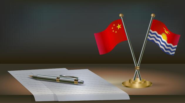 Flags of China and Kiribati with pen vector