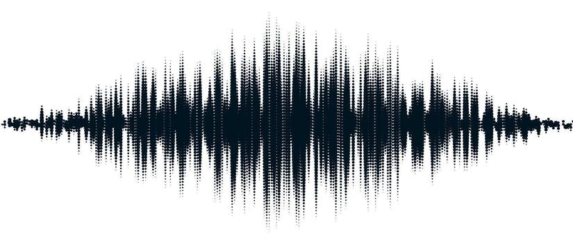 Black abstract sound wave element. Dotted music equalizer shape design. Audio radio signal visualization concept. Digital voice assistant line pattern. Song track sample player. vector