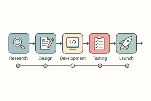 producto desarrollo proceso cronograma infografía con investigación diseño pruebas lanzamiento etapas vector