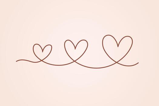 Minimal continuous line drawing forming three simple heart shapes vector