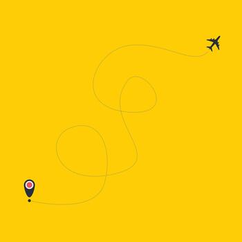 Set of Airplane line path icon of air plane flight route with start point and dash line trace. Paper airplane with dashed line. Flight route illustration vector