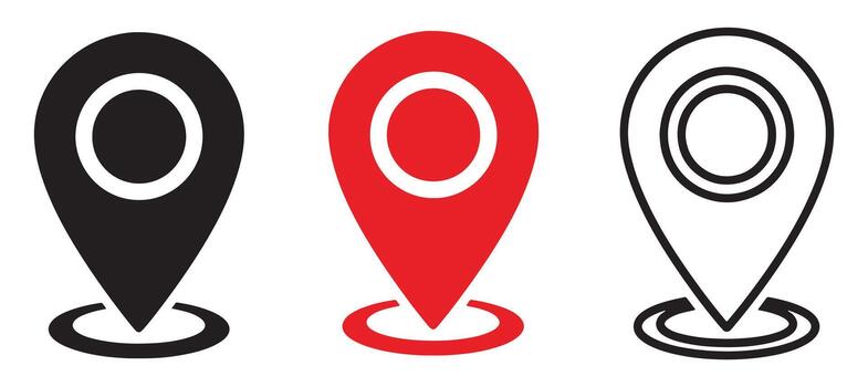 Black red and outline location pins map marker pointer vector