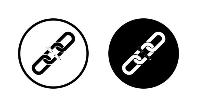 Broken chain link icon in black circle. Unlink, connection loss, separation concept symbol vector