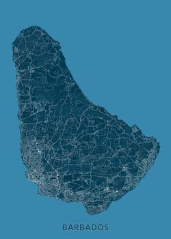 mapa de barbados es presentado en un verde azulado color esquema. el de la isla forma es claramente definido, con intrincado blanco líneas representando carreteras y geográfico características. el antecedentes es un sólido verde azulado vector