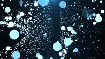 galleggiante blu bokeh particelle formatura un' in profondità astratto tunnel, morbido raggiante puntini nel movimento, elegante futuristico sfondo con profondità e calma atmosfera. video