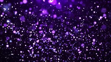lyxig lila partikel animering för födelsedag och Semester firande. 4k bakgrund med bokeh effekt och lysande partiklar på en mörk bakgrund. animering med spridd ljus effekt. video