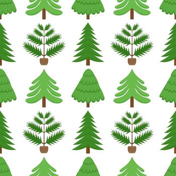 Christmas fir tree flat seamless pattern. Pines and fir trees pattern on white background vector