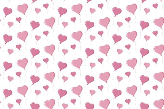 sin costura modelo de rosado corazón globos con suave instrumentos de cuerda en un limpiar blanco antecedentes. juguetón romántico diseño para envase papel, textiles, papelería, fiesta decoración y enamorado temas vector