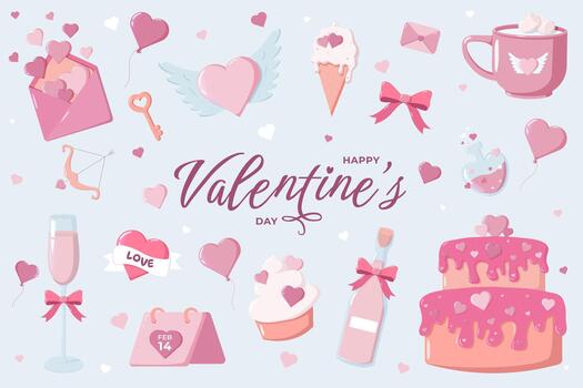 Valentine's Day celebration graphic icons vector