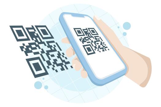 QR code scanning concept with hand holding smartphone. illustration for digital payment, QR code scanner, mobile transaction, and contactless technology. vector