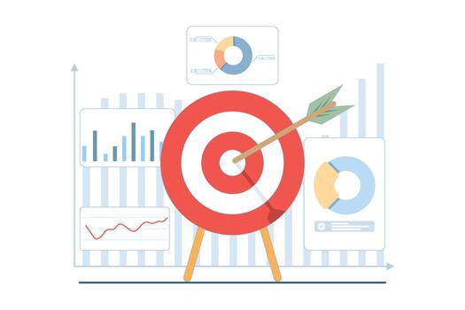 Target with arrow and data graphs vector