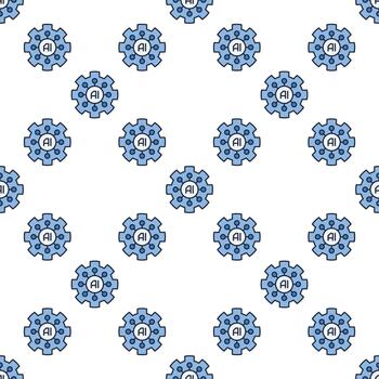 AI Cog Wheel Artificial Intelligence Cog wheel colored seamless pattern in thin line style vector
