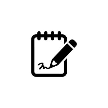 Simple Line Drawing Notepad with Pencil and Signature Note Icon vector