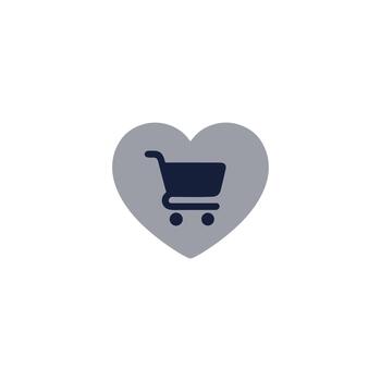 Simple Flat Shopping Cart in a Heart Shape Icon Design Element vector