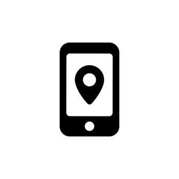 sencillo negrita glifo estilo móvil teléfono con mapa puntero navegación icono vector