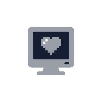 minimalista pixelado corazón en antiguo computadora monitor pantalla icono diseño vector