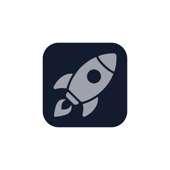 Simple Flat Style Rocket Ship Icon on Rounded Square Shape vector