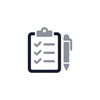 Minimalist Flat Style Clipboard with Check Marks and Pen Task Icon vector