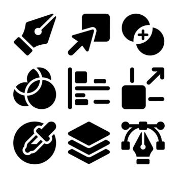 glifo creativo solicitud y diseño herramienta icono conjunto con sólido estilo vector