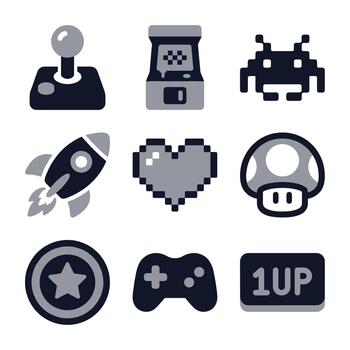 Simple Flat Retro Arcade Game Icon Element Set Collection vector