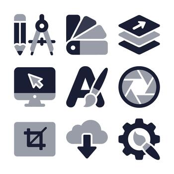 gráfico dos tono diseño elemento creativo proceso y herramienta icono conjunto vector