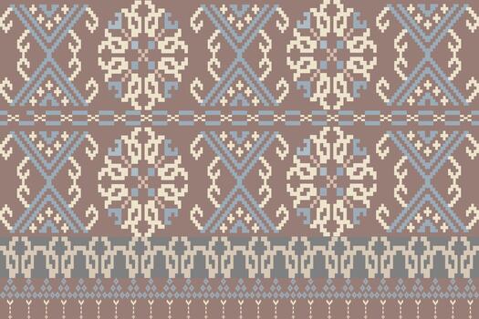 ornamental étnico píxel modelo con simétrico diseño vector