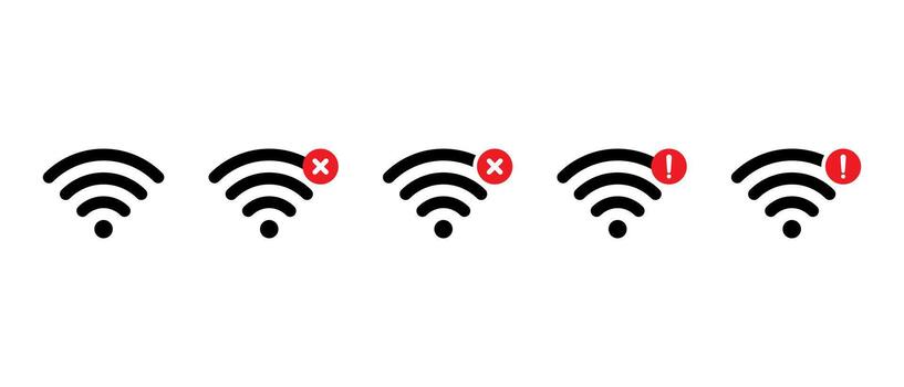 Wifi conexión icono conjunto con error y alerta icono. inalámbrico red estado, Internet problema, y señal advertencia símbolo vector