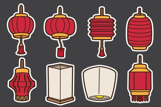 set of chinese lantern good for sticker, badge, element design, print design, etc vector