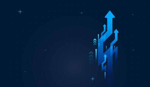 Group Of Dynamic Arrows Created for digital technology concepts, and Futuristic arrows rise through a techy blue grid, reflecting data-driven financial performance vector