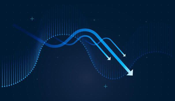 Falling Down smooth curve Chart Graph connects each bar, symbolizing continuous financial performance tracking. and fall along a flowing line, dynamic visualizing vector