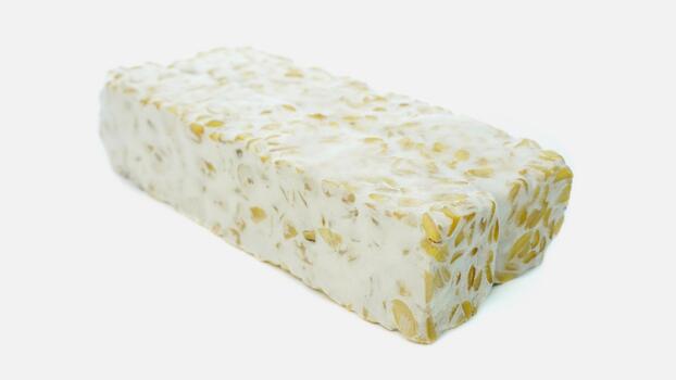 Tempeh or soybean tempeh, a source of vegetable protein made from soybeans that are boiled and given special yeast through a fermentation process until they form a solid photo