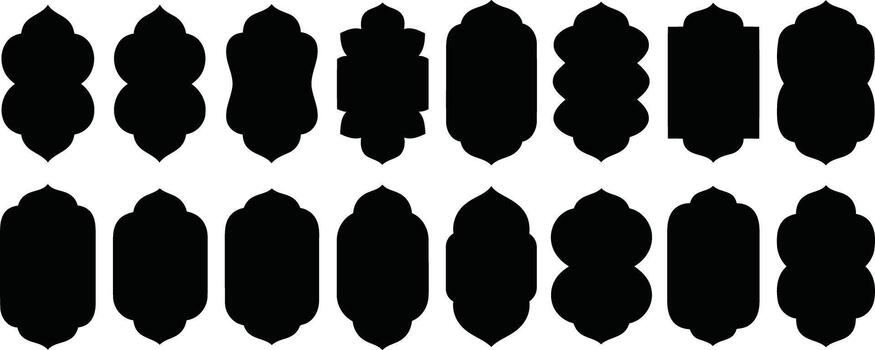 A collection of intricate black decorative frame shapes with unique curves on a white background vector