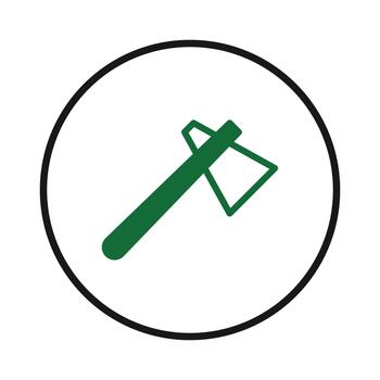 A stylized forestry ax symbol within a circular frame emphasizing primitive cutting tool vector