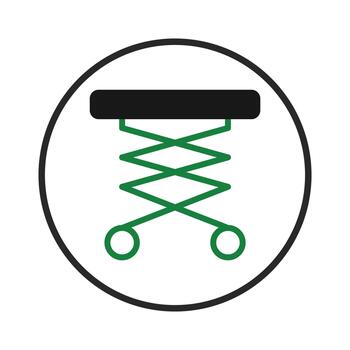 Abstract illustration showcasing mechanical elevation device within circular frame evoking vector