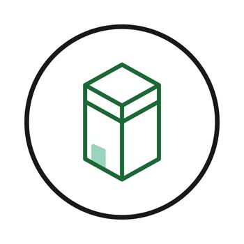 Abstract square box design within circular frame suggesting packaging or simple geometric form vector