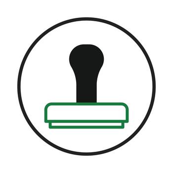 Iconic representation of a rubber stamp symbolizing approval and validation within a circular vector